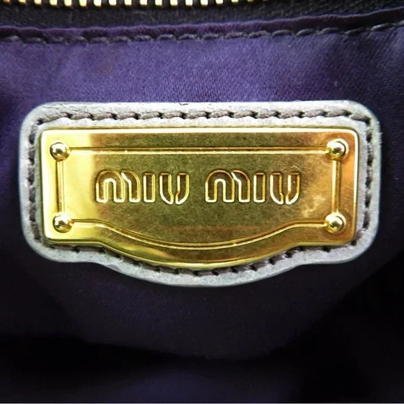 SOLD!!  MIU MIU Bow Bag Grey Leather Large 2-Way Shoulder Bag Crossbody Authen - Picture 8 of 13